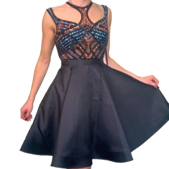 *NEW WITH TAGS* Beaded bodice flare skirt dress, Clarisse brand size 0 - Picture 1 of 15